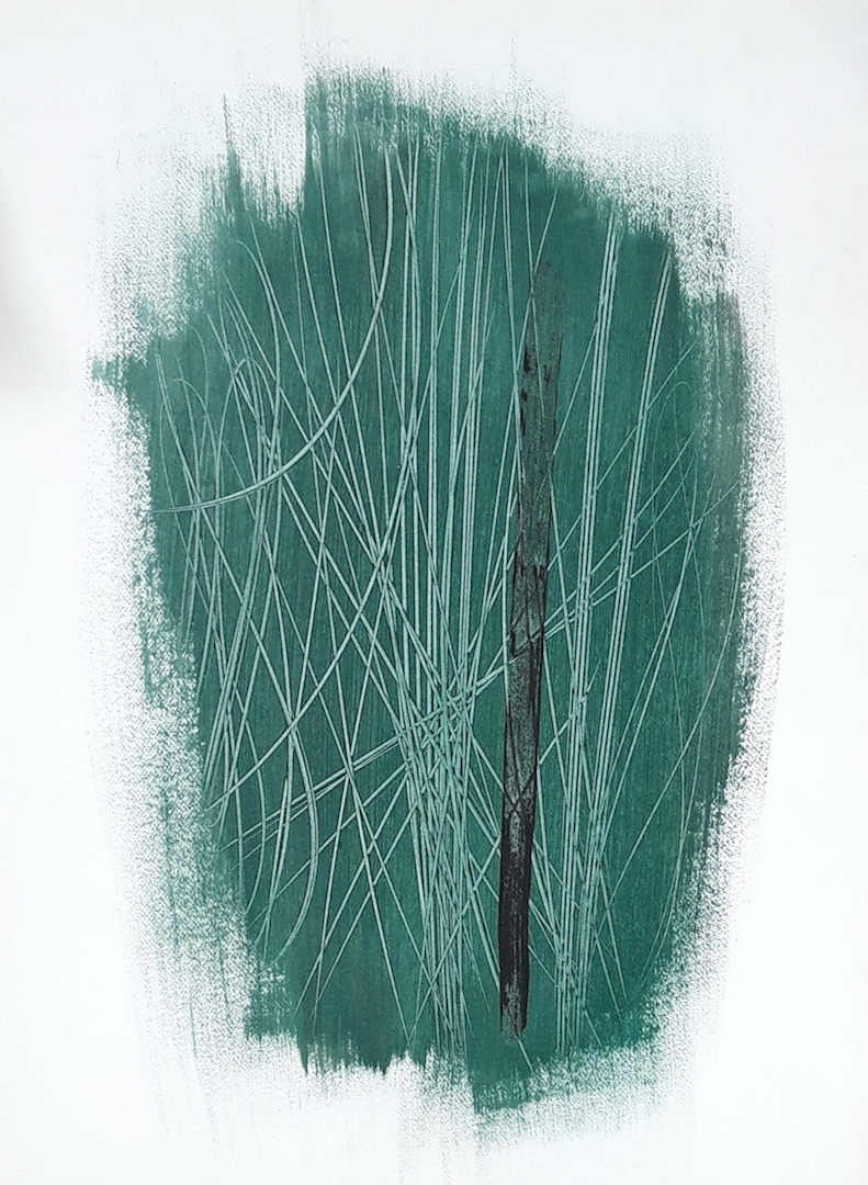 papier avec peinture vinylique verte de Hans Hartung