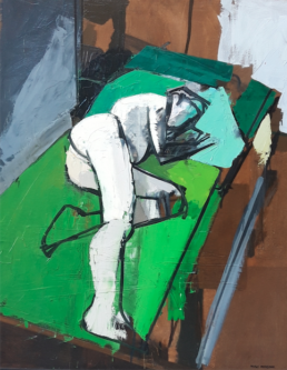huile sur toile femme nue allongée sur fond vert de Michel Mousseau