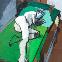 huile sur toile femme nue allongée sur fond vert de Michel Mousseau
