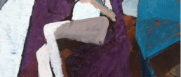 huile sur toile femme nue allongée sur fond violet de Michel Mousseau