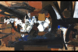 huile sur toile couleur marron, noir, blanc et pointe de bleue de John levée