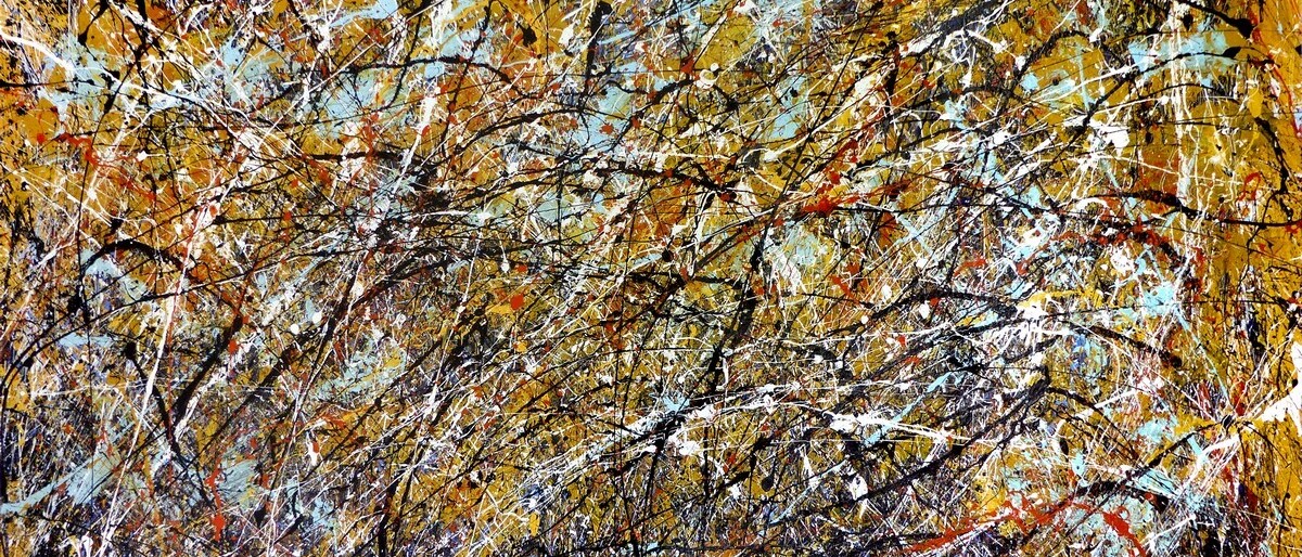 huile sur toile avec peinture projetée orange et multicolore de Jean-Jacques Marie
