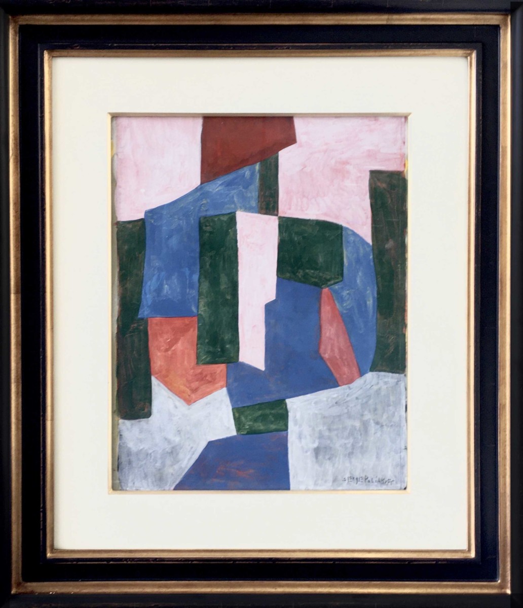 Gaouche sur papier de Serge Poliakoff dans son cadre noir et doré