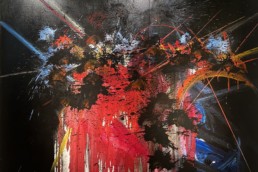 toile obsessions vides de Georges Mathieu avec coulures de peinture et projections colorées