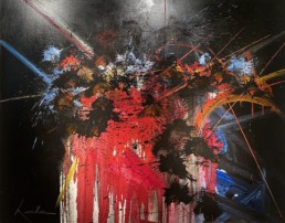 toile obsessions vides de Georges Mathieu avec coulures de peinture et projections colorées