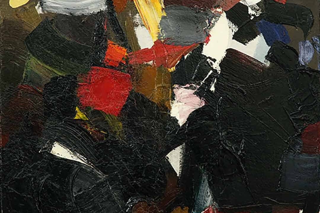 huile sur toile vert marron de Jean Miotte de 1960
