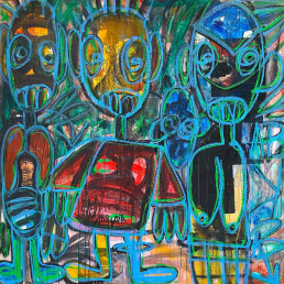 Œuvre bleue de l'artiste ivoirien Aboudia