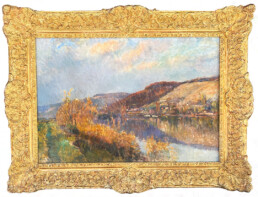 Huile sur toile d'Alberge Lebourg Vue d'une Rivière
