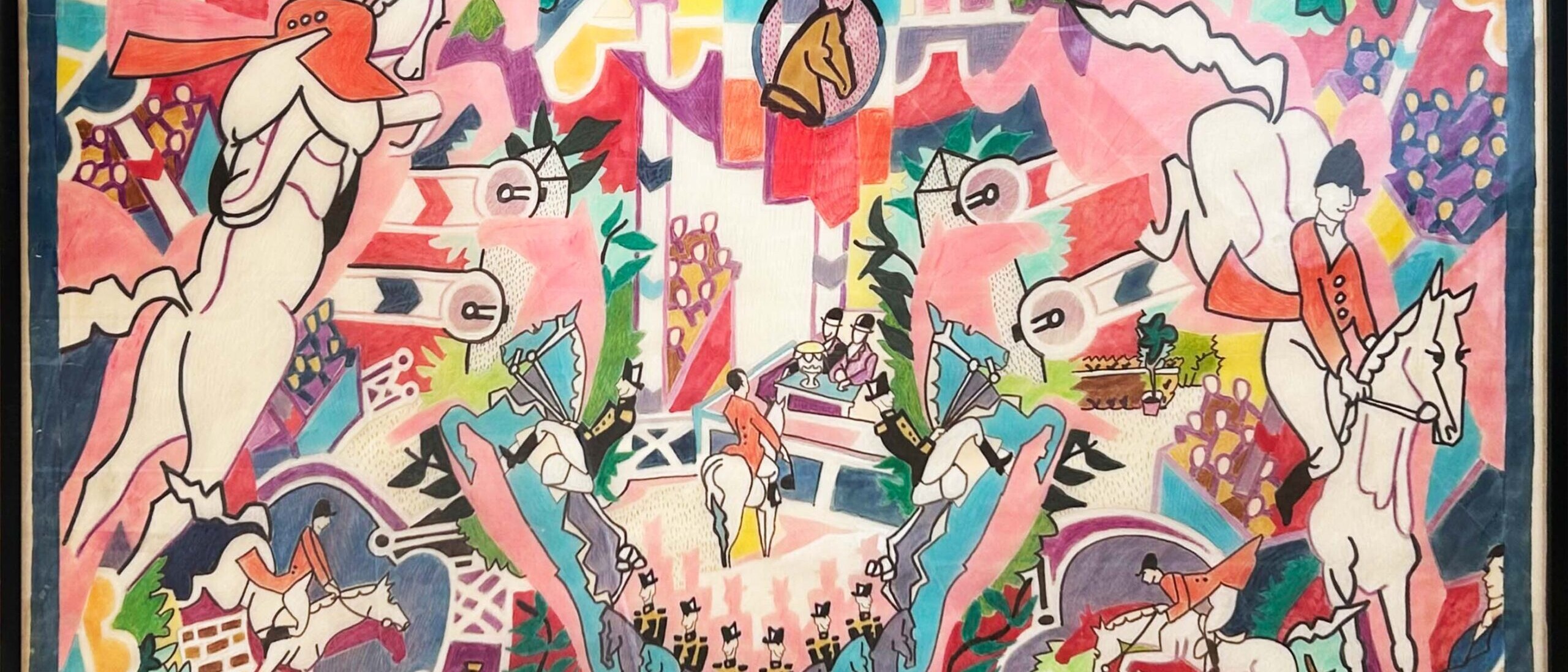 Oeuvre de Charles Lapicque repésentant une scène de concours hippique