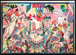 Oeuvre de Charles Lapicque repésentant une scène de concours hippique
