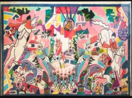 Oeuvre de Charles Lapicque repésentant une scène de concours hippique