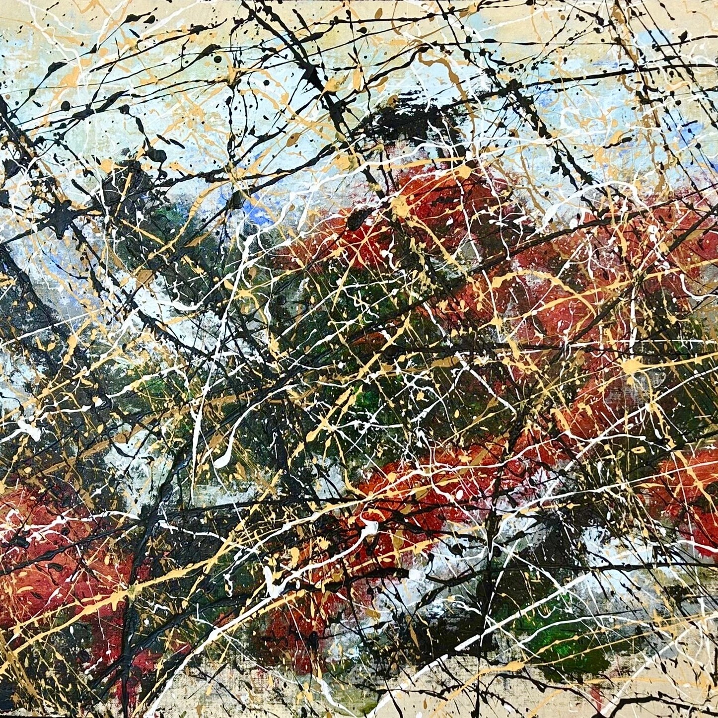 Acrylique sur toile jean-jacquet marie vert rouge et beige
