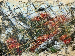 Acrylique sur toile jean-jacquet marie vert rouge et beige