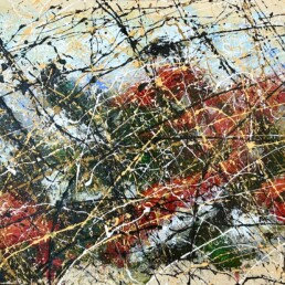Acrylique sur toile jean-jacquet marie vert rouge et beige