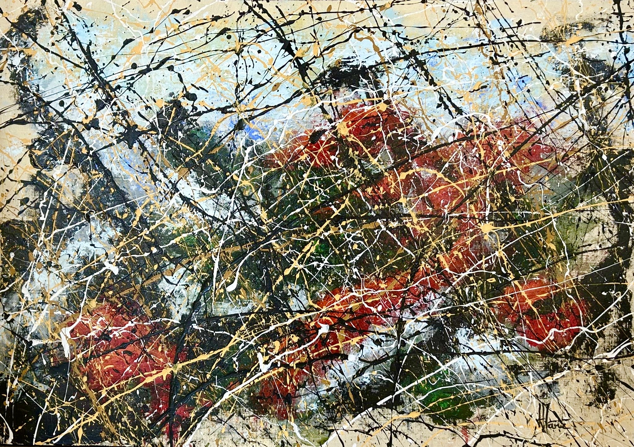 Acrylique sur toile jean-jacquet marie vert rouge et beige