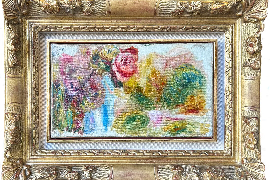 Composition fleur et paysage huile sur toile de Pierre_Auguste Renoir